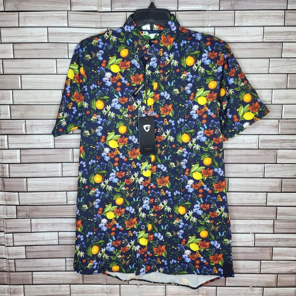 NWT FRIED‎ Denim Men's S Short Sleeve Button Down Shirt Floral Tropical Slim Fit